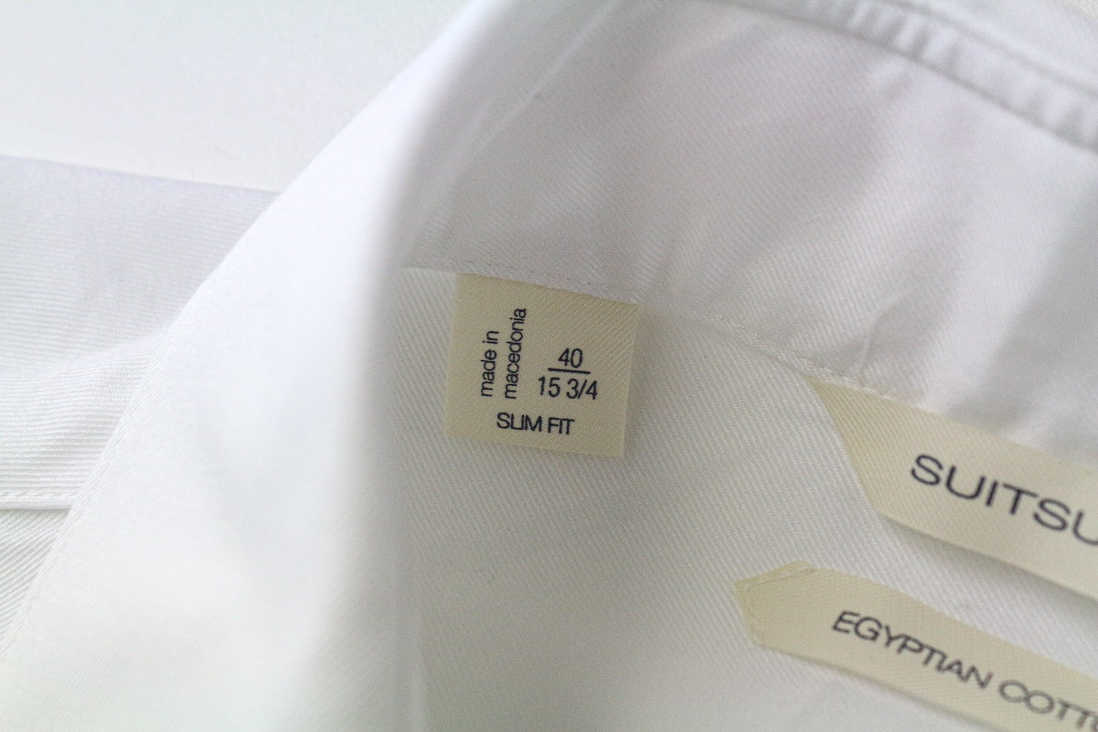 SUITSUPPLY Men Shirt 40/15 3/4 Slim White Pure Cotton Long Sleeved Button-Up