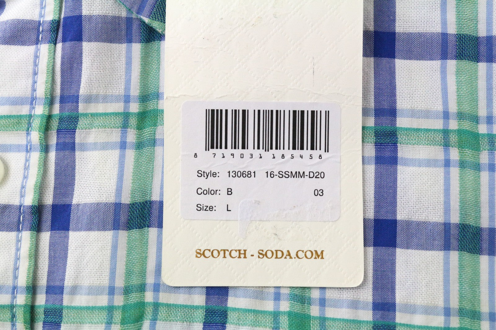 SCOTCH & SODA Ams Couture Men Shirt L Blue Green White Checked Pure Cotton
