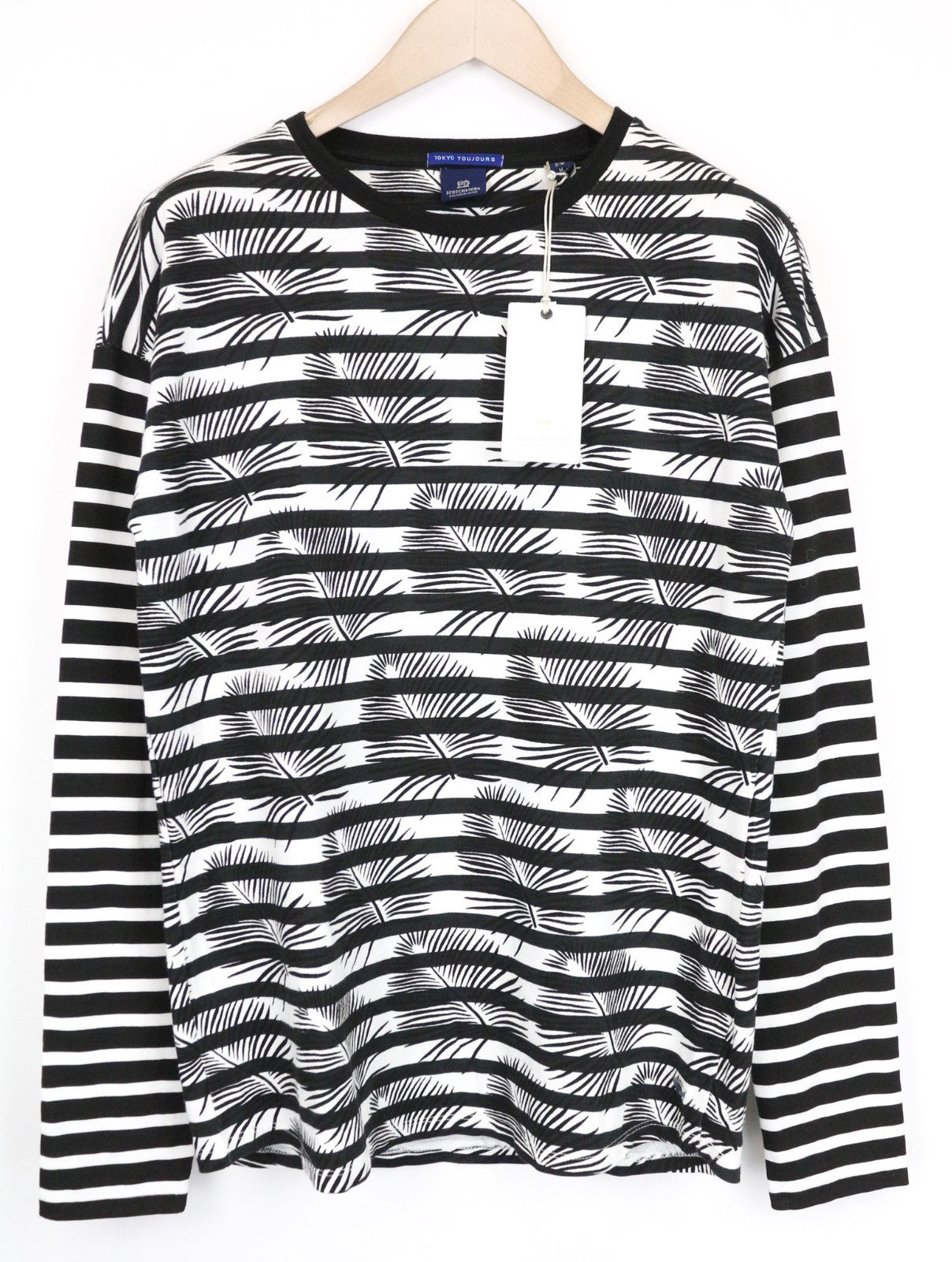 SCOTCH & SODA Ams Couture Men T-Shirt M Black White Cotton Patterned Pullover