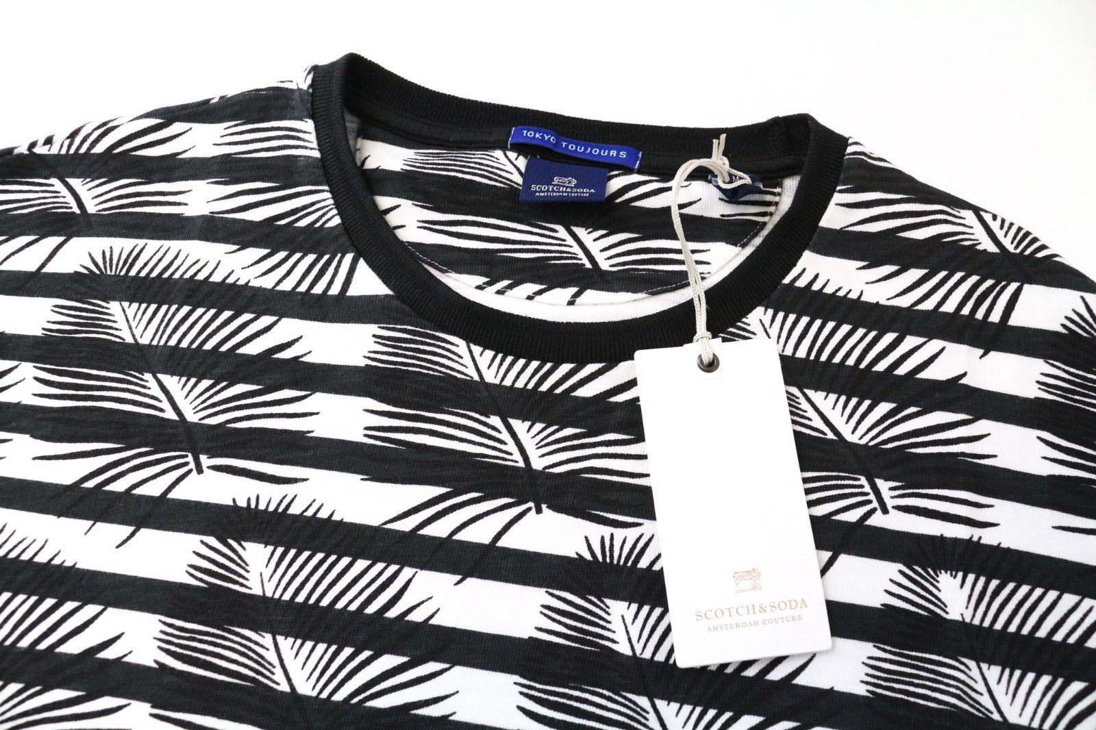 SCOTCH & SODA Ams Couture Men T-Shirt M Black White Cotton Patterned Pullover