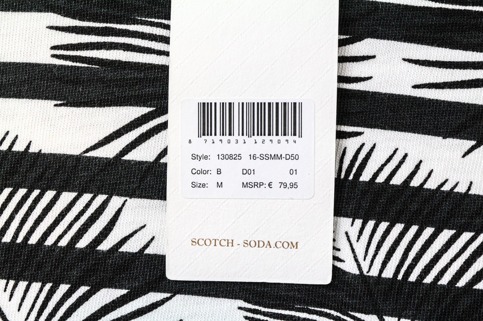 SCOTCH & SODA Ams Couture Men T-Shirt M Black White Cotton Patterned Pullover