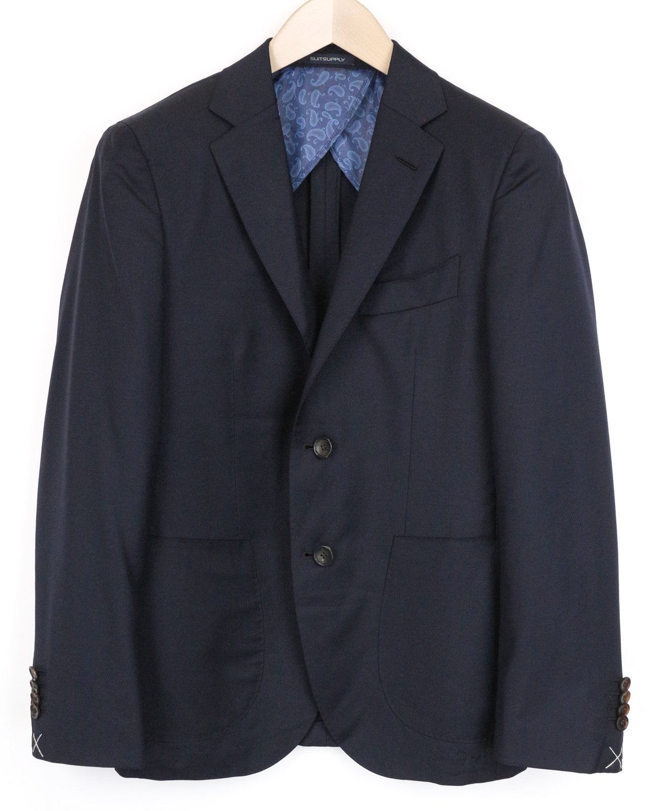 SUITSUPPLY La Spalla Men Blazer UK34R Navy Blue Pure Wool Notch Lapel Classic