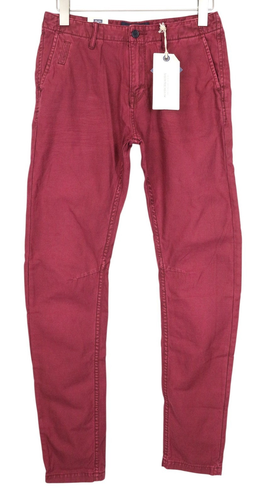SCOTCH & SODA Theon Men Trousers W29/L34 Taper Slim Fit Pure Cotton Burgundy