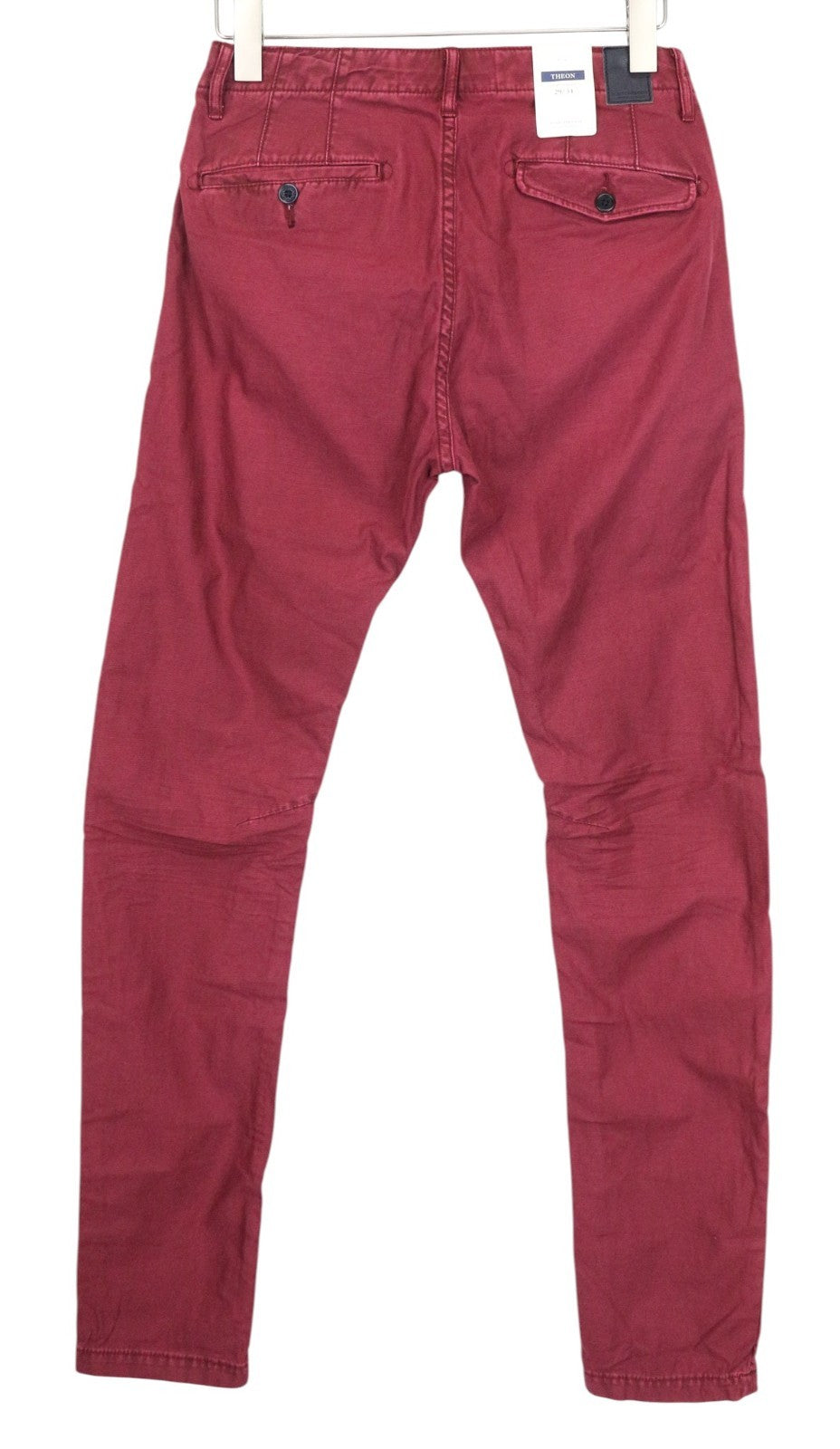 SCOTCH & SODA Theon Men Trousers W29/L34 Taper Slim Fit Pure Cotton Burgundy