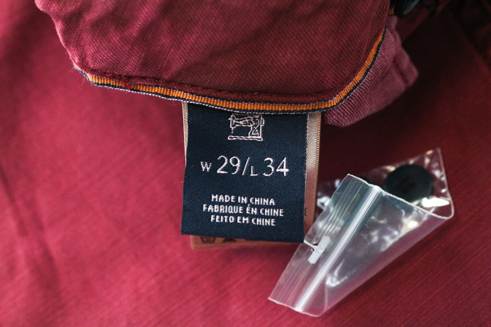 SCOTCH & SODA Theon Men Trousers W29/L34 Taper Slim Fit Pure Cotton Burgundy