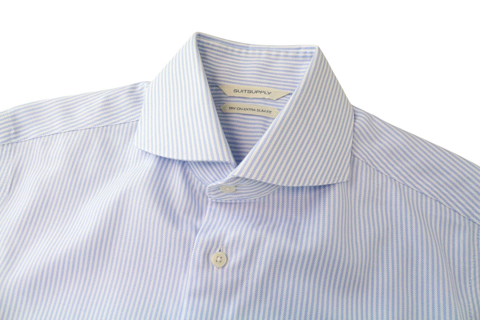 SUITSUPPLY Men Shirt 37/14 1/2 Extra Slim Blue Pure Cotton Striped Classic