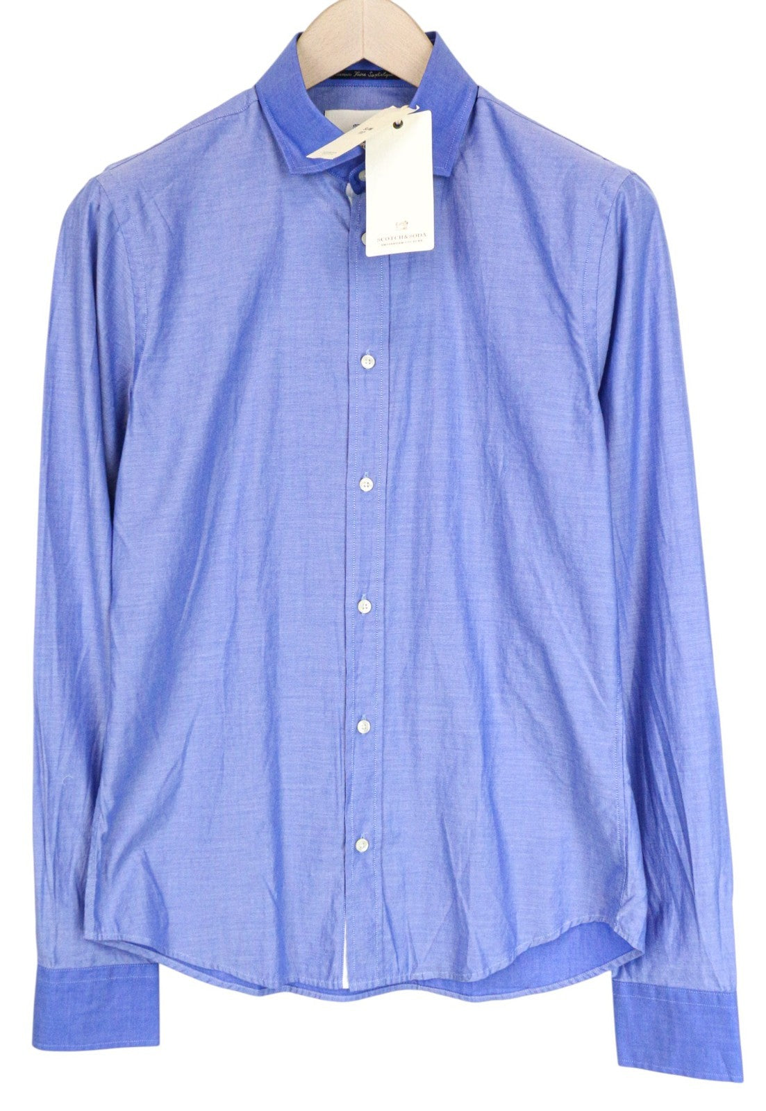 SCOTCH & SODA Ams Couture Men Shirt S Slim Blue Pure Cotton Long Sleeved