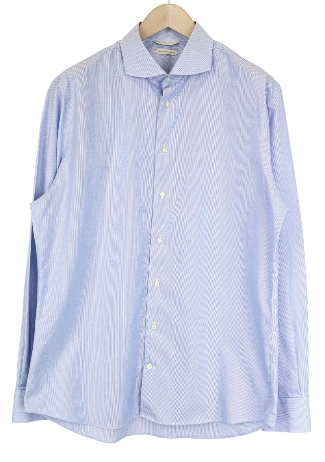 SUITSUPPLY Men Shirt 44/17 1/2 Extra Slim Blue Pure Cotton Stripe Pattern