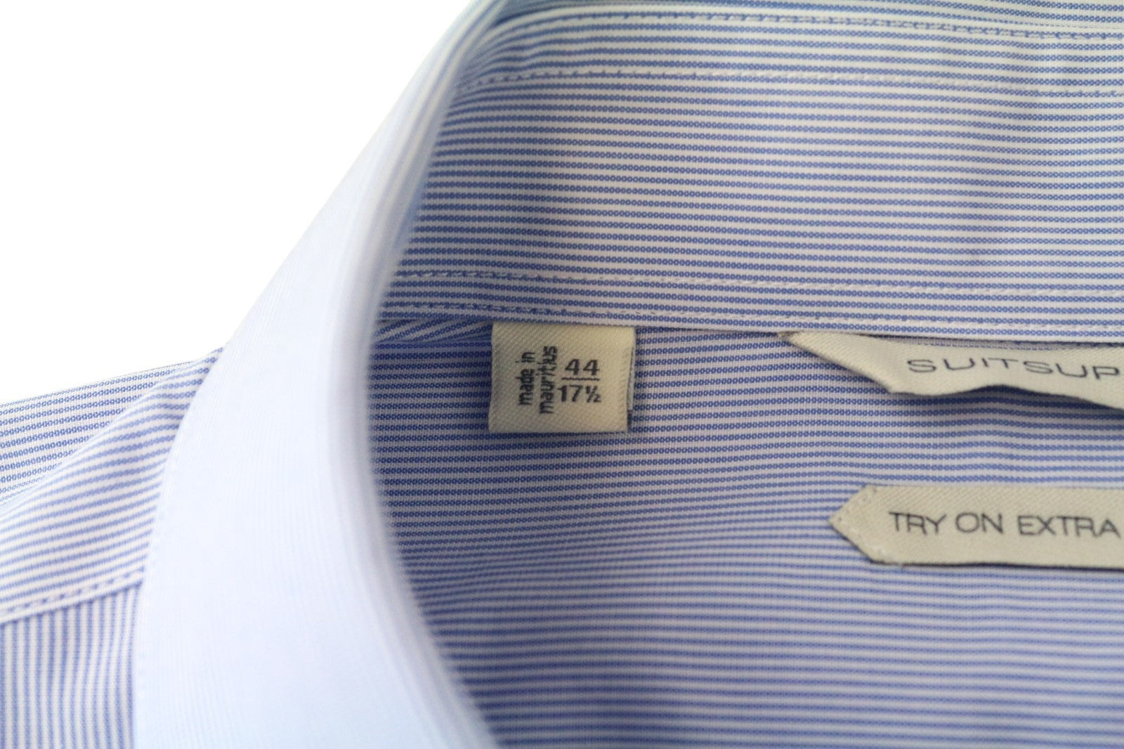 SUITSUPPLY Men Shirt 44/17 1/2 Extra Slim Blue Pure Cotton Stripe Pattern