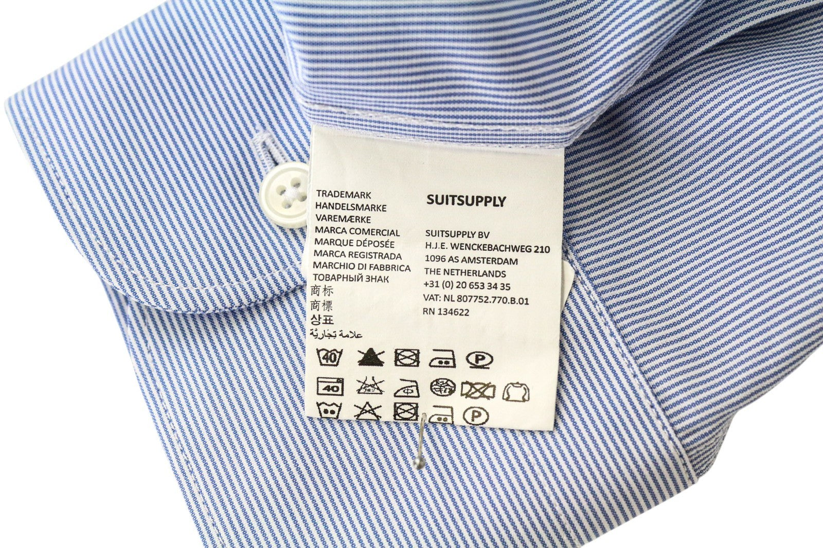 SUITSUPPLY Men Shirt 44/17 1/2 Extra Slim Blue Pure Cotton Stripe Pattern
