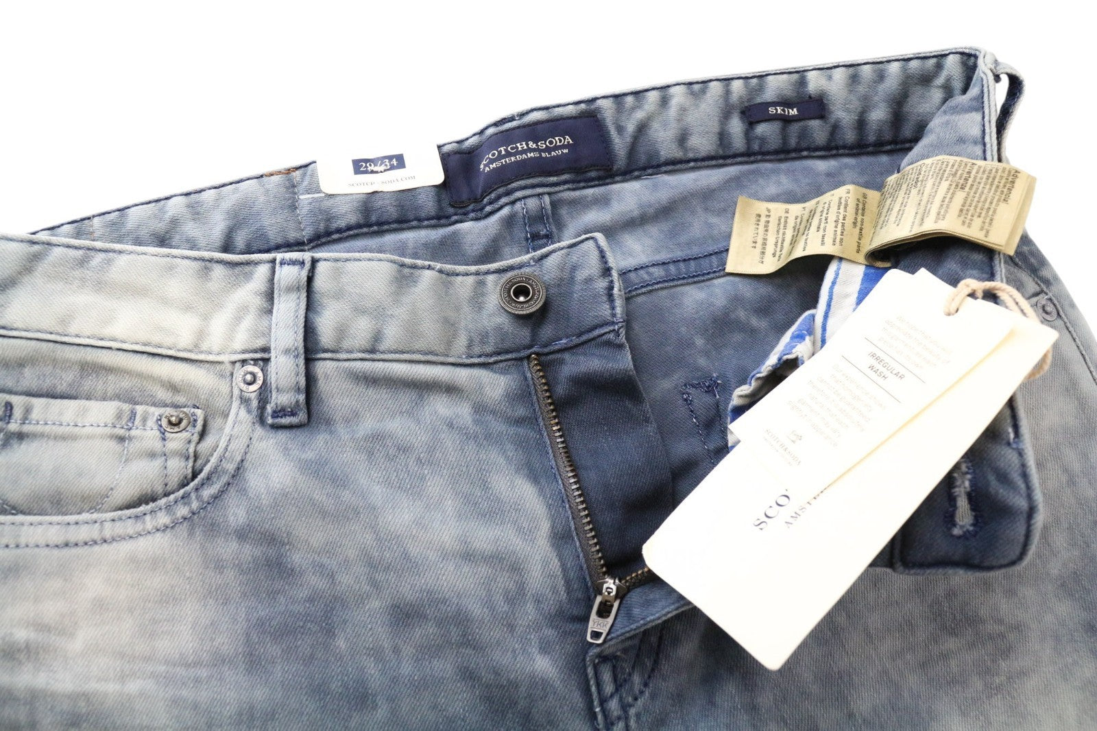 SCOTCH & SODA Skim Men Jeans W29/L34 Blue Skinny Stretch Irregular Wash Zipped