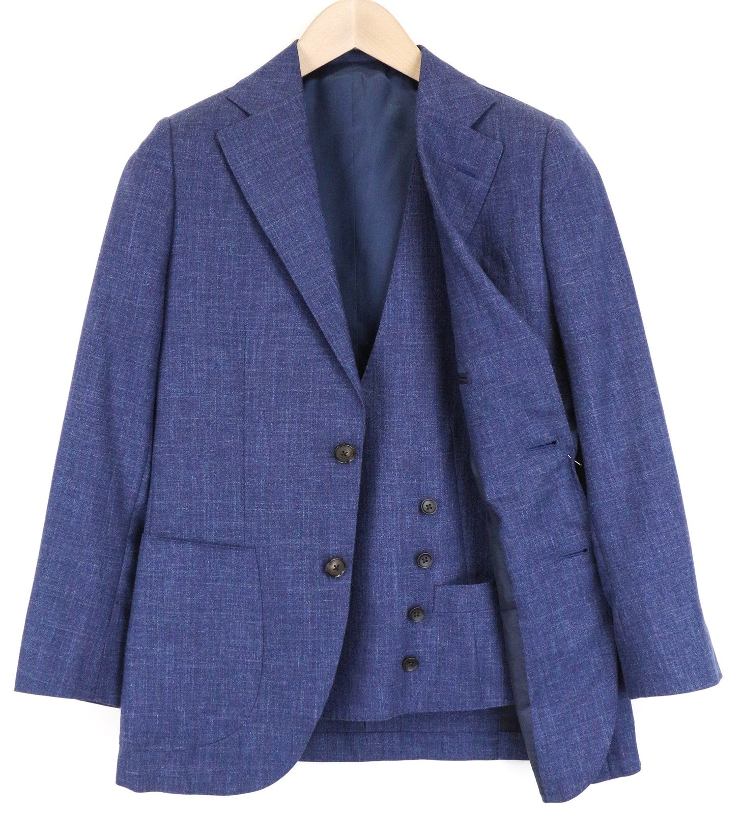 SUITSUPPLY La Spalla Men Blazer UK32R Blue 2-Piece Slim Wool Silk Linen Melange