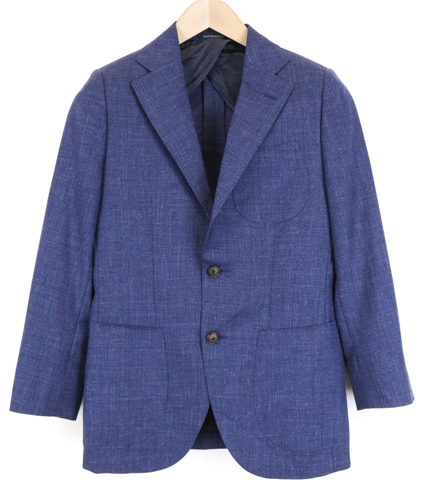 SUITSUPPLY La Spalla Men Blazer UK32R Blue 2-Piece Slim Wool Silk Linen Melange