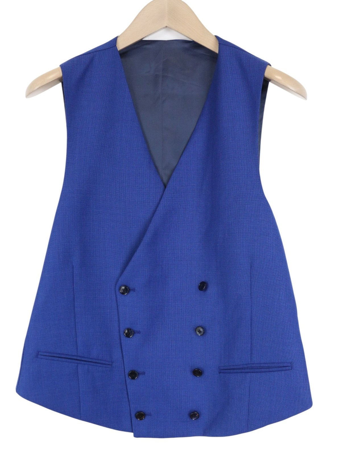 SUITSUPPLY Ferrara Men Waistcoat UK38R Blue Double-Breast Slim Wool Melange