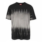 DIESEL T-Adjust-R21 Men T-Shirt L Black Tie-Dyed Print Crew Short Sleeved