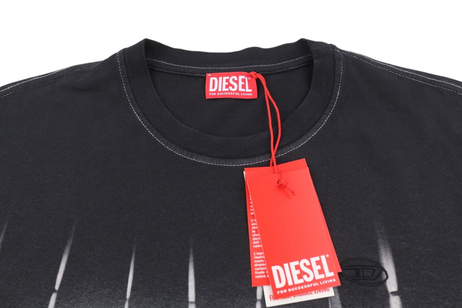 DIESEL T-Adjust-R21 Men T-Shirt L Black Tie-Dyed Print Crew Short Sleeved