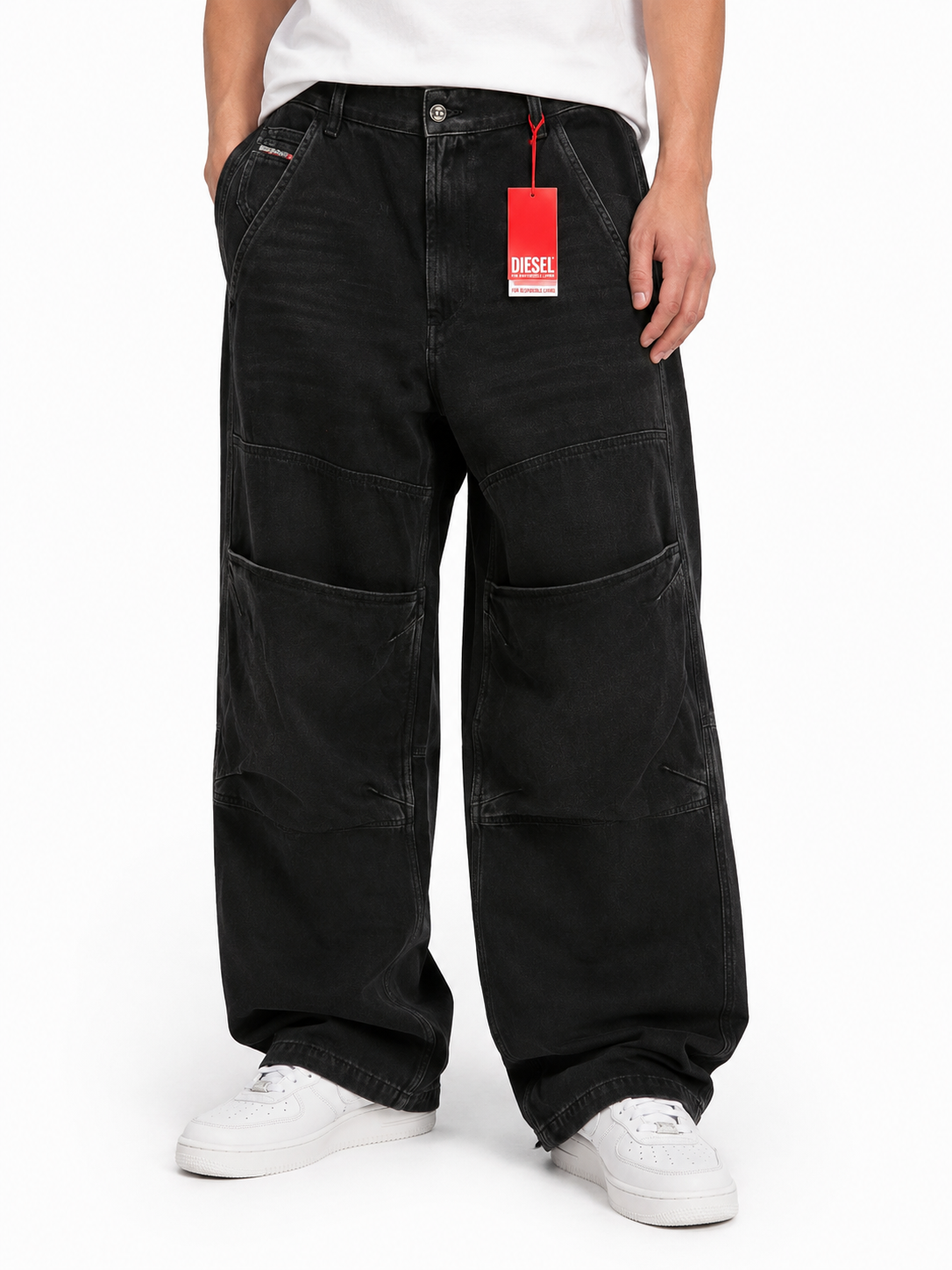 DIESEL D-Shift 09J96 Men Jeans W34/L30 Black Relaxed Fit Wide Leg Unisex RRP325