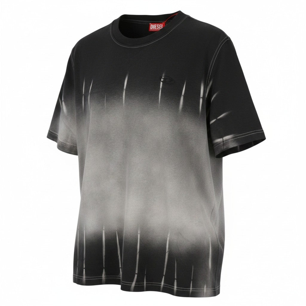 DIESEL T-Adjust-R21 Men T-Shirt L Black Tie-Dyed Print Crew Neck Short Sleeve