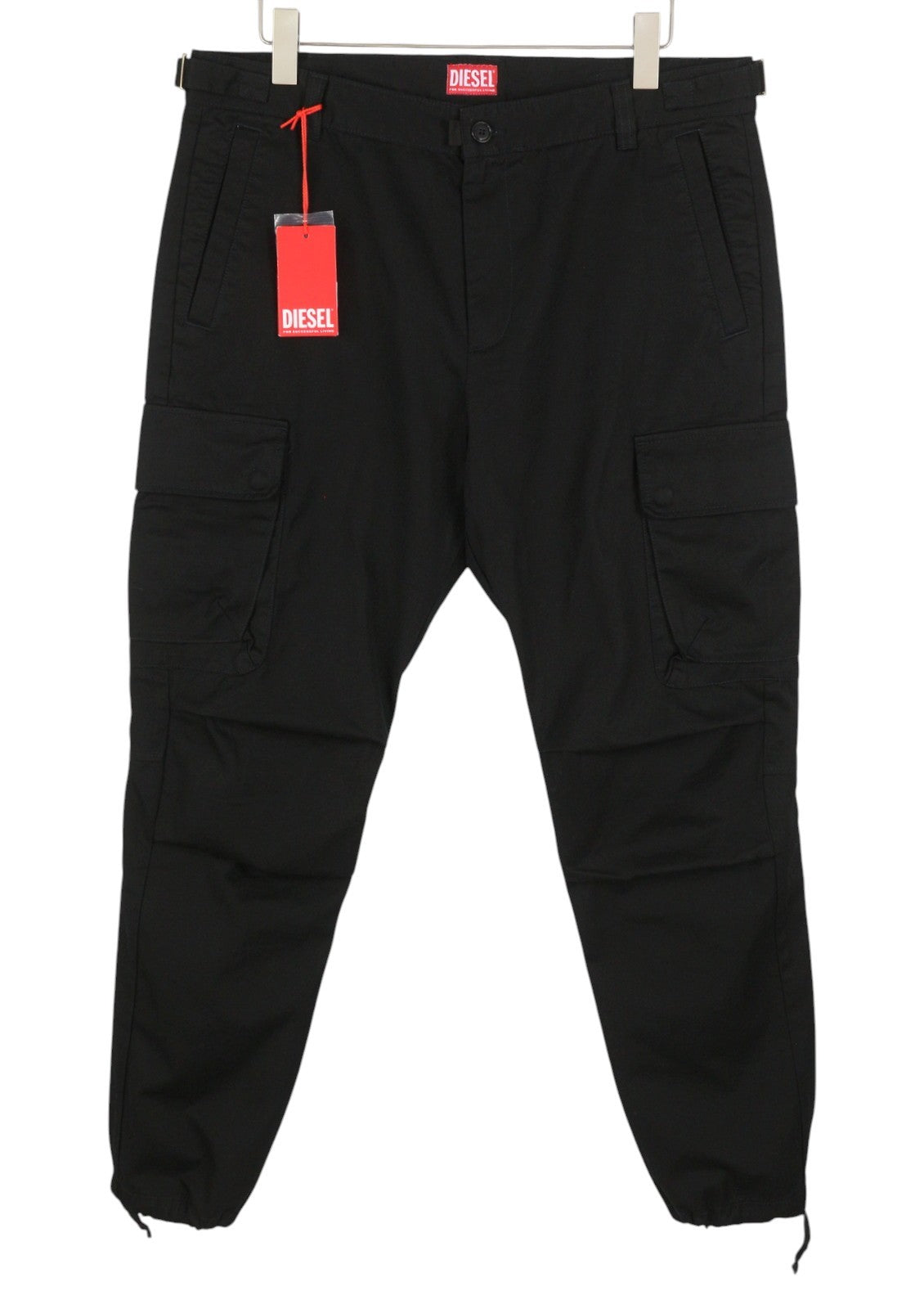DIESEL P-Argym Men Trousers 54 W37 Black Roomy Knees Cargo RRP225