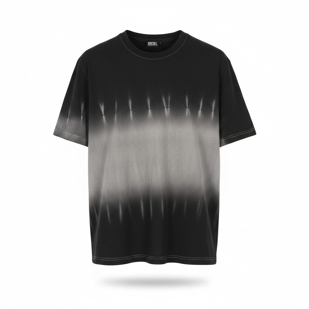DIESEL T-Adjust-R21 Men T-Shirt L Black Tie-Dyed Print Crew Neck Short Sleeved