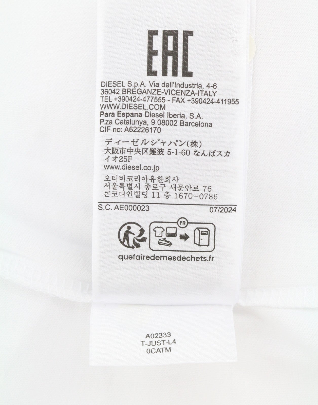 DIESEL T-Just-L4 Men T-Shirt 2XL White Cotton Tricot Crew Neck Short Sleeve