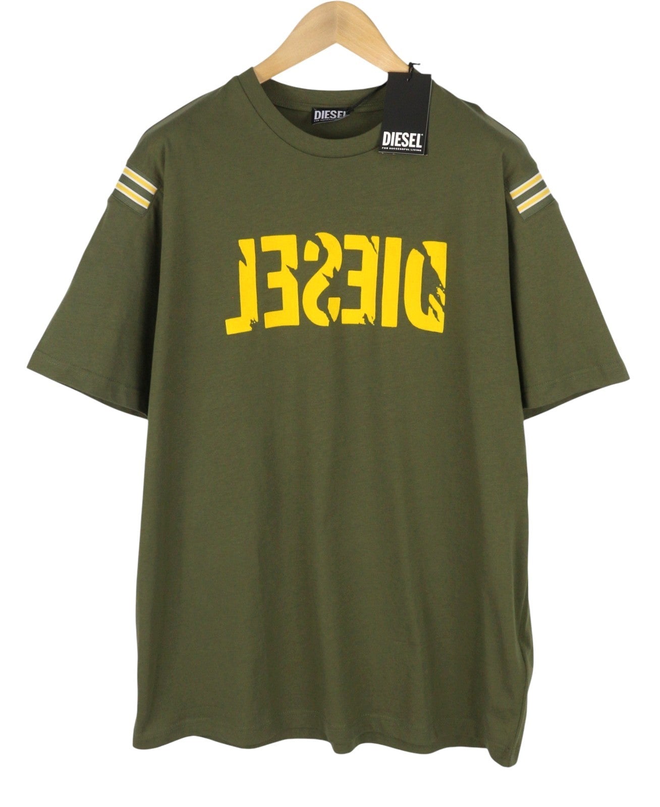 DIESEL T-Just-Rib Men T-Shirt 2XL Khaki Green Cotton Crew Neck Short Sleeved