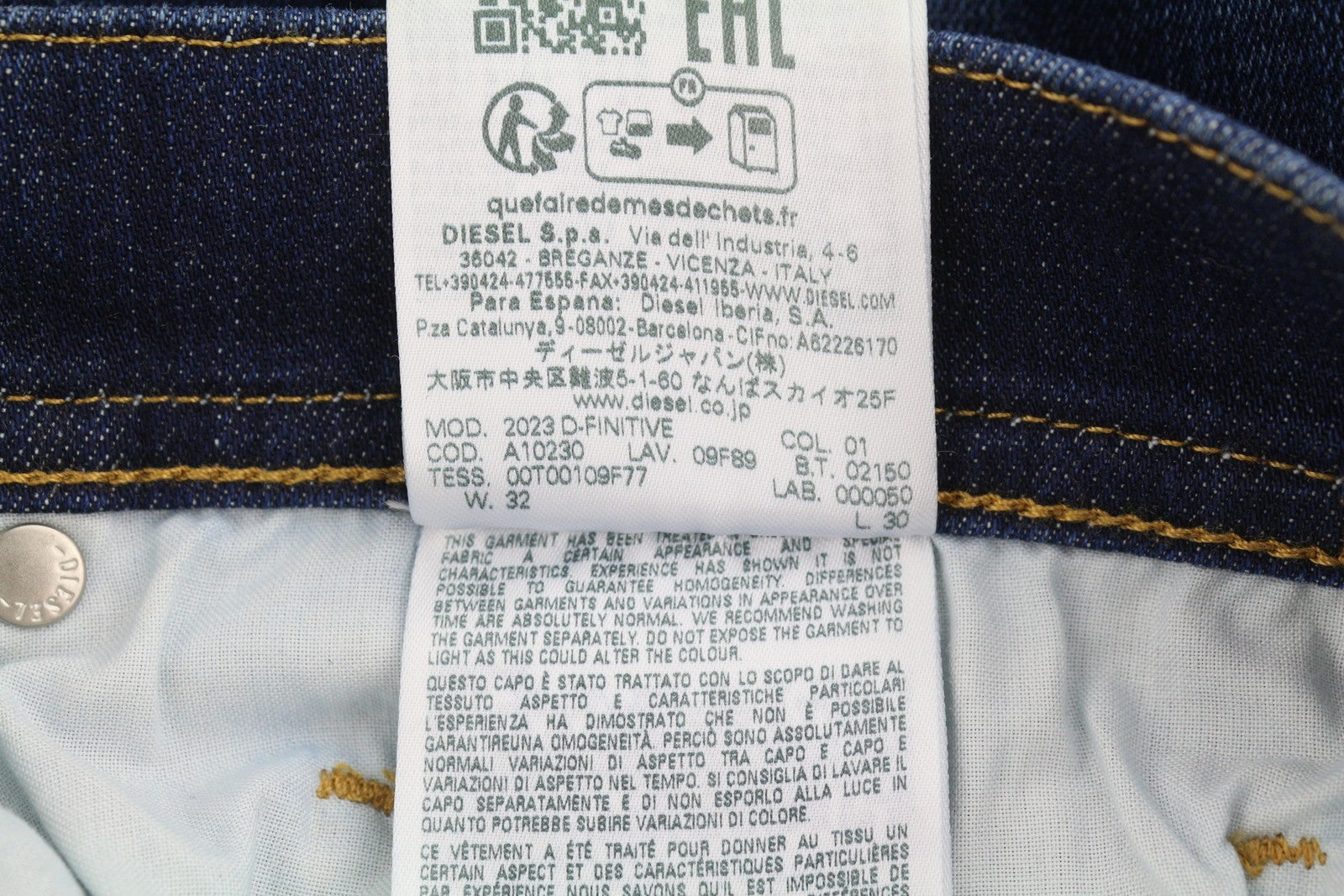 DIESEL 2023 D-Finitive 09F89 Men Jeans W32/L30 Blue Faded Tapered Fit RRP150