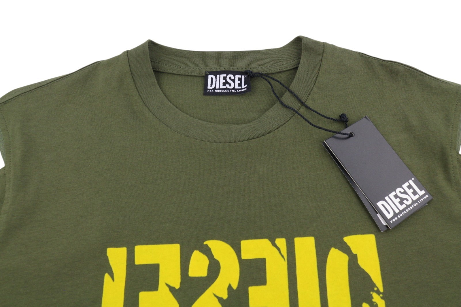 DIESEL T-Just-Rib Men T-Shirt L Khaki Green Cotton Crew Neck Short Sleeved