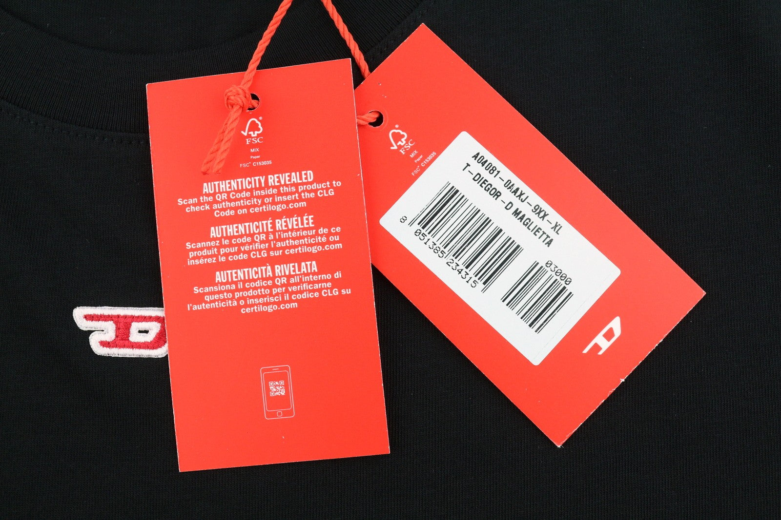 DIESEL T-Diegor-D Men T-Shirt XL Black Cotton Tricot Crew Neck Short Sleeve
