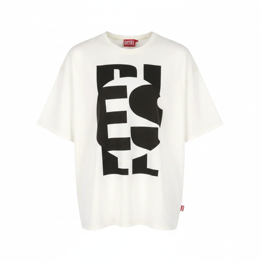 DIESEL T-Boxt-Circle Men T-Shirt M White Oversized Crew Neck Short Sleeved