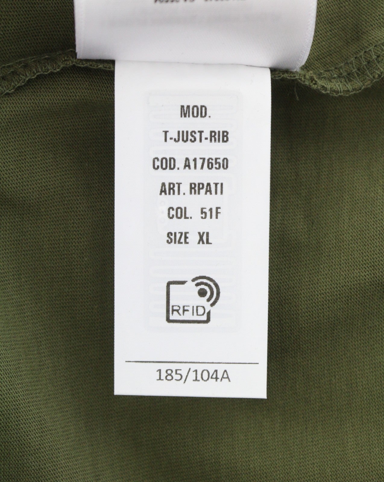 DIESEL T-Just-Rib Men T-Shirt XL Khaki Green Cotton Crew Neck Short Sleeve