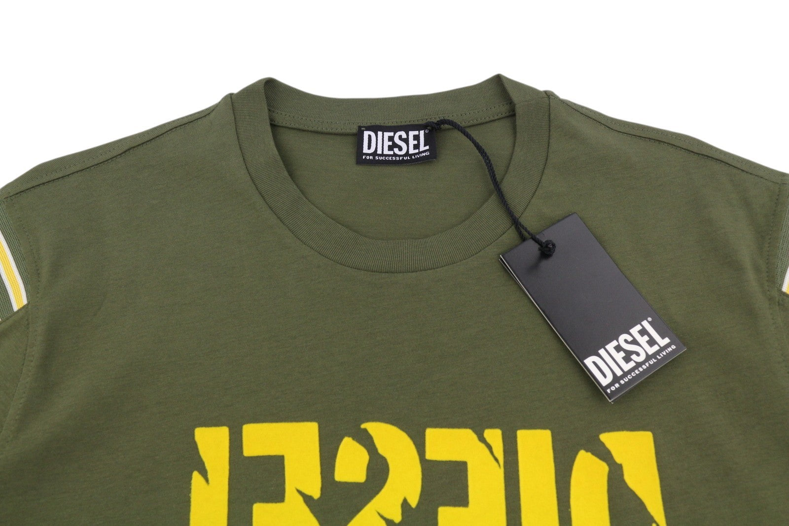 DIESEL T-Just-Rib Men T-Shirt XL Khaki Green Cotton Crew Neck Short Sleeve