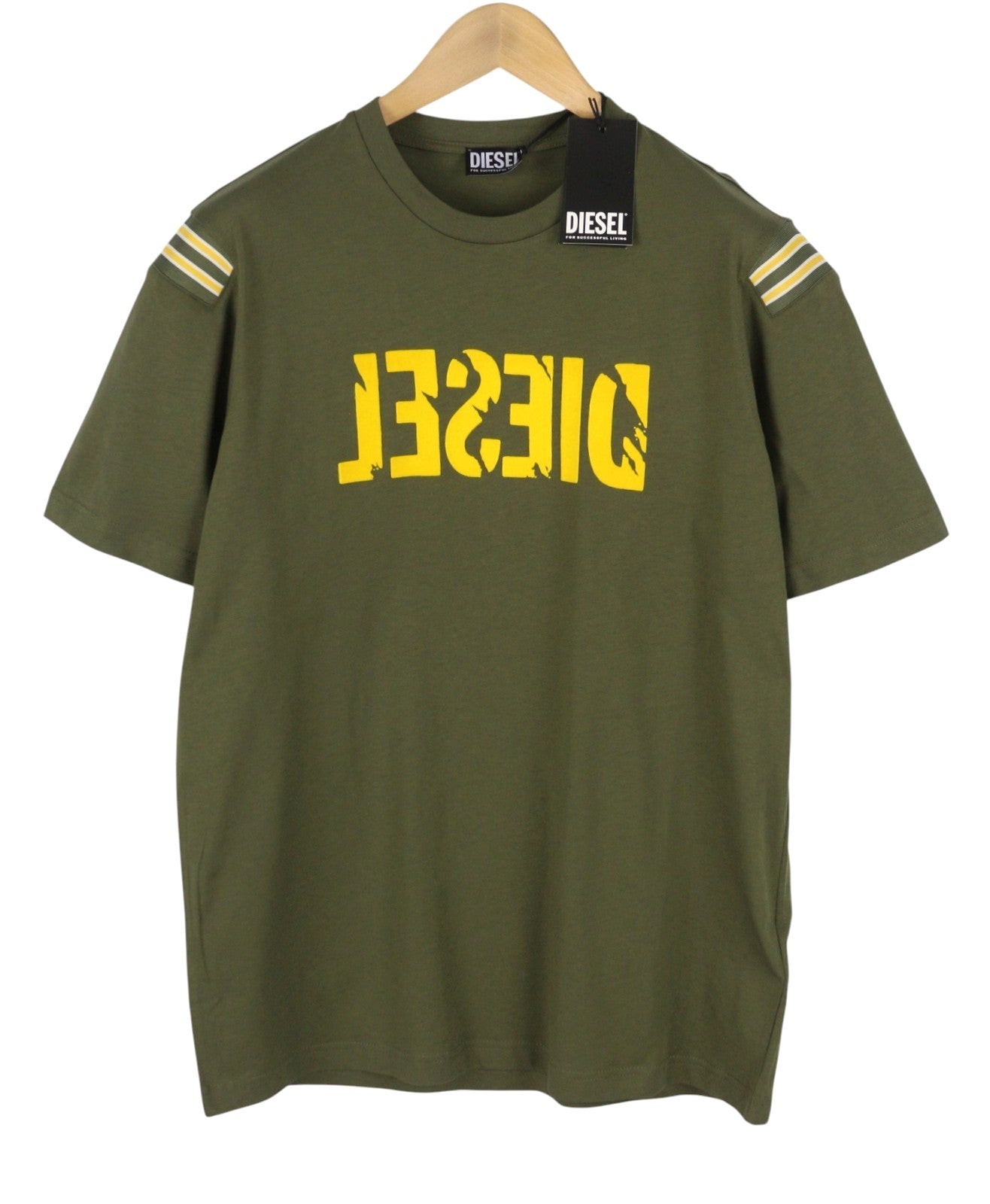 DIESEL T-Just-Rib Men T-Shirt L Khaki Green Cotton Crew Neck Short Sleeve