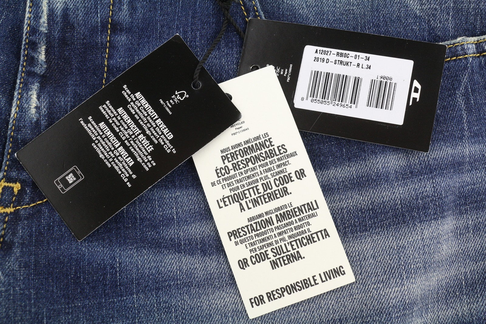 DIESEL 2019 D-Strukt R8I0C Men Jeans W34/L34 Blue Faded Distress RRP250