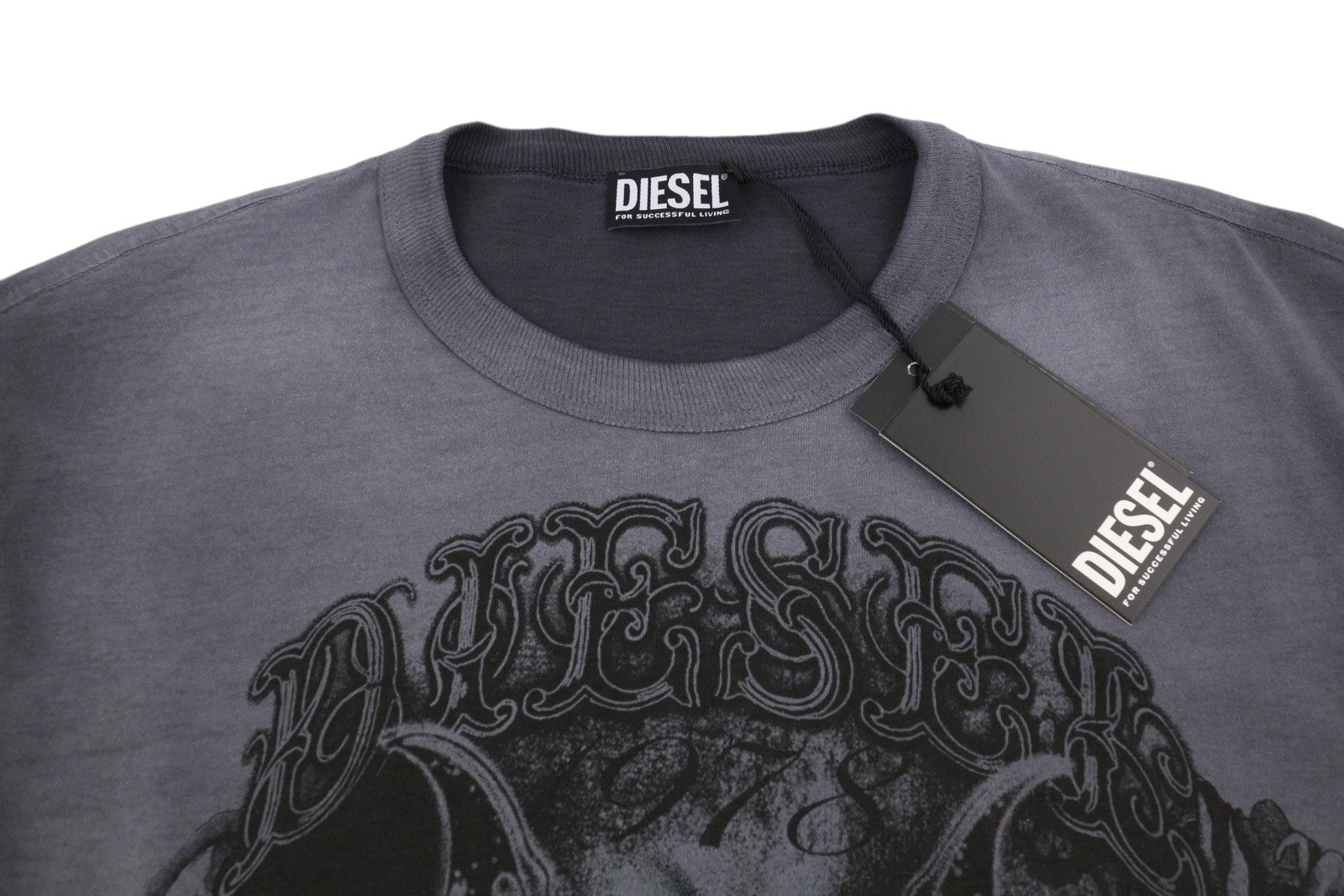 DIESEL T-Wash-Q1 Men T-Shirt 2XL Grey Faded Patterned Oversized Short Sleeve