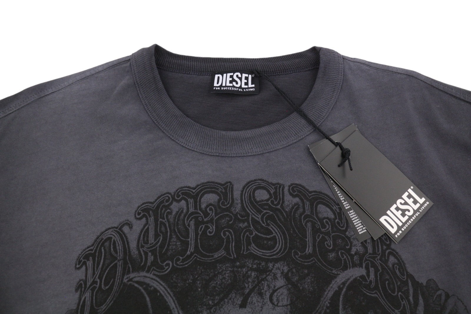 DIESEL T-Wash-Q1 Men T-Shirt M Grey Faded Patterned Oversized Short Sleeved