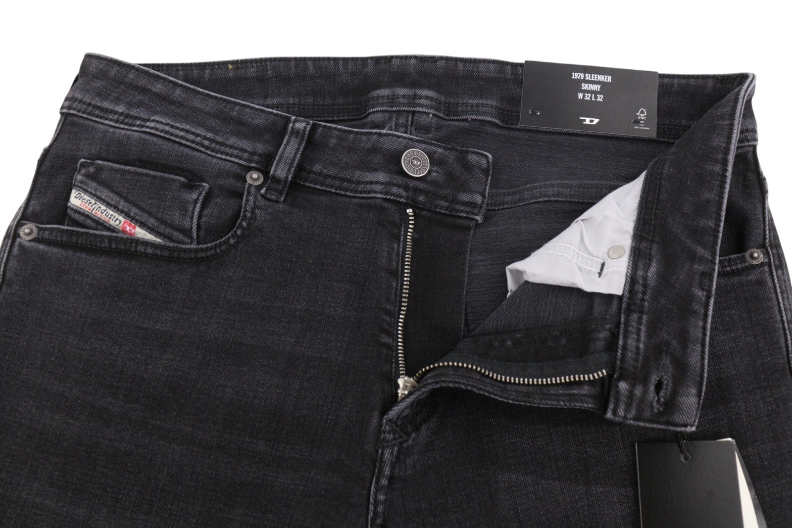 DIESEL 1979 Sleenker R9G61 Men Jeans W32/L32 Black Whiskers Faded Skinny RRP150