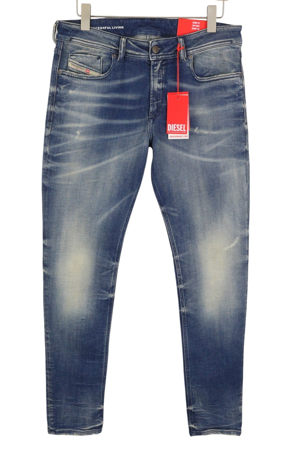 DIESEL 1979 Sleenker 09J24 Men Jeans W34/L32 Blue Faded Skinny Low Waist RRP250