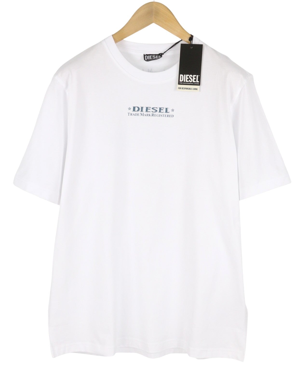 DIESEL T-Just-L4 Men T-Shirt L White Cotton Tricot Crew Neck Short Sleeve