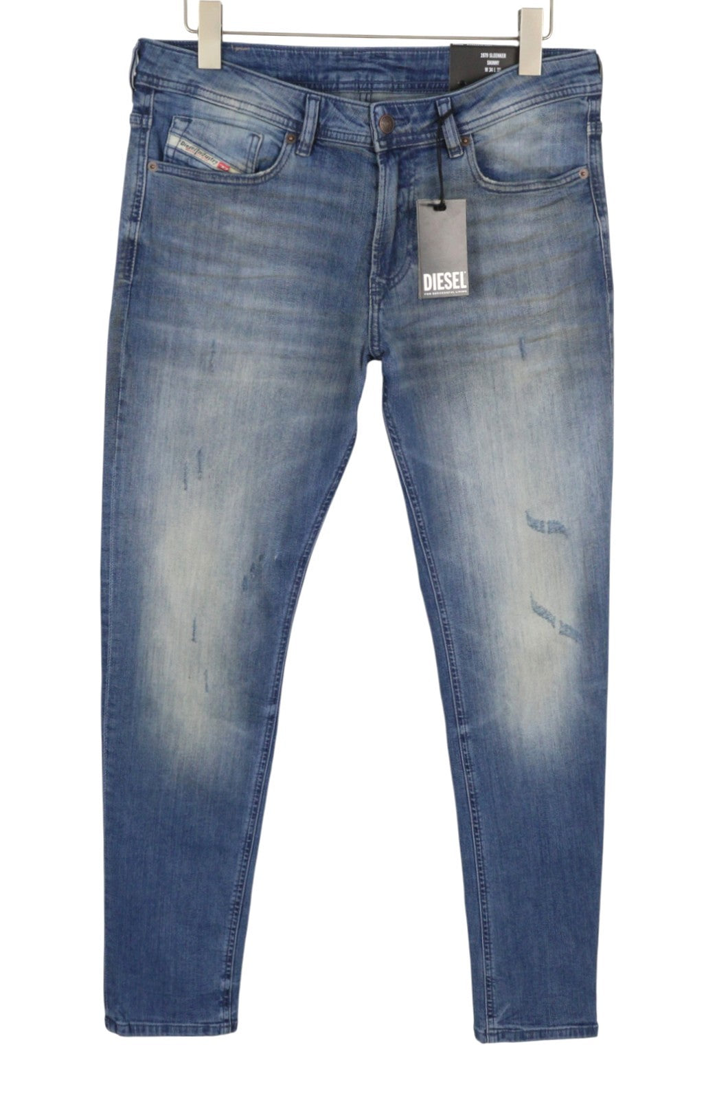 DIESEL 1979 Sleenker RBG04 Men Jeans W34/L32 Blue Distress Faded Skinny RRP195