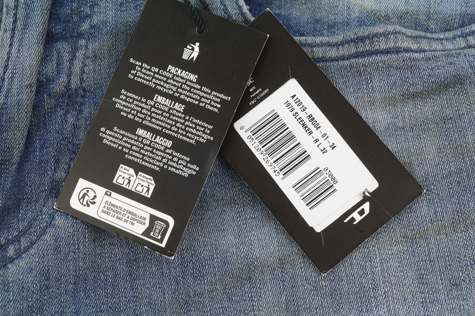 DIESEL 1979 Sleenker RBG04 Men Jeans W34/L32 Blue Distress Faded Skinny RRP195