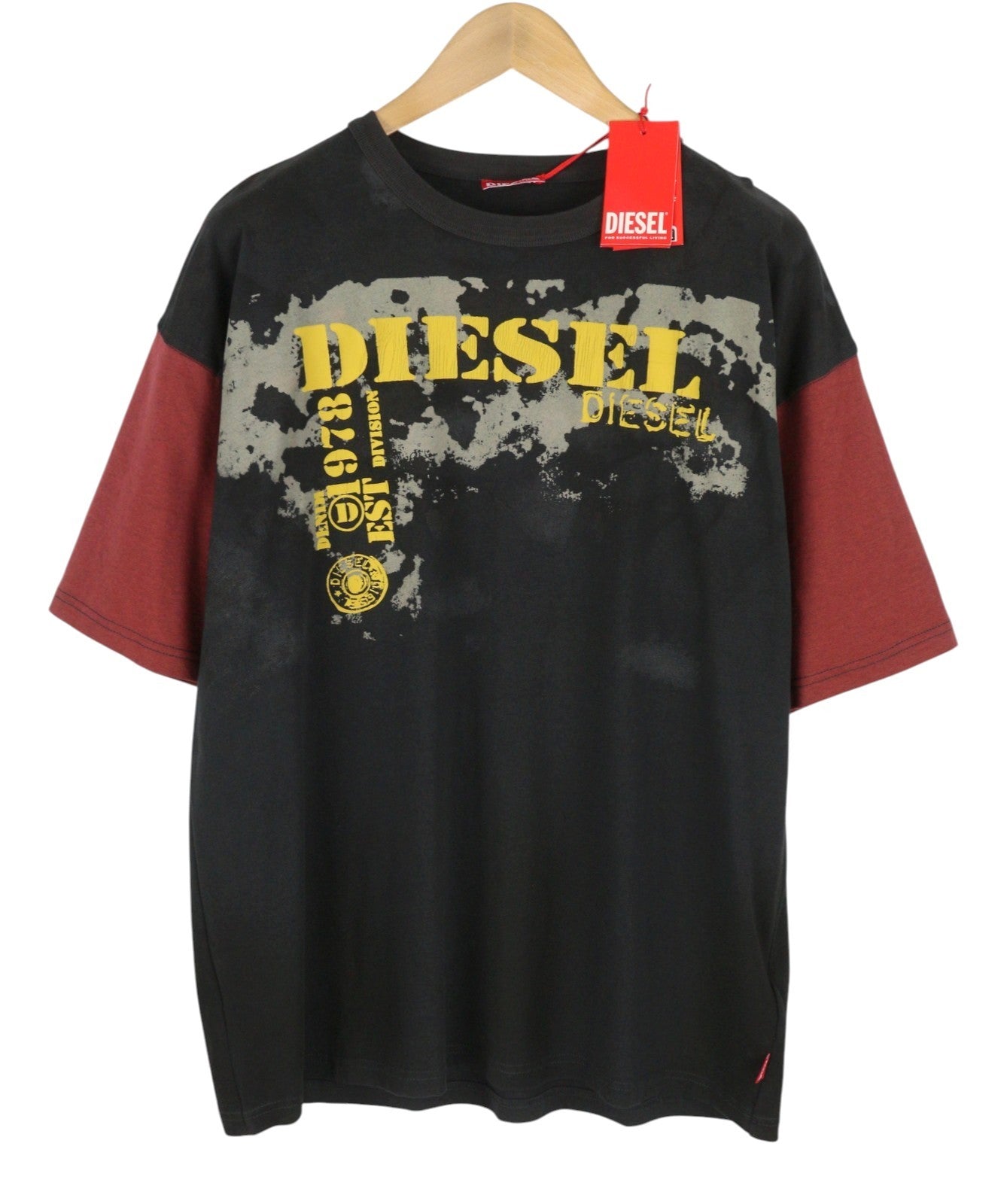 DIESEL T-Boxt-Q4 Men T-Shirt L Black Patterned Oversized Crew Short Sleeved