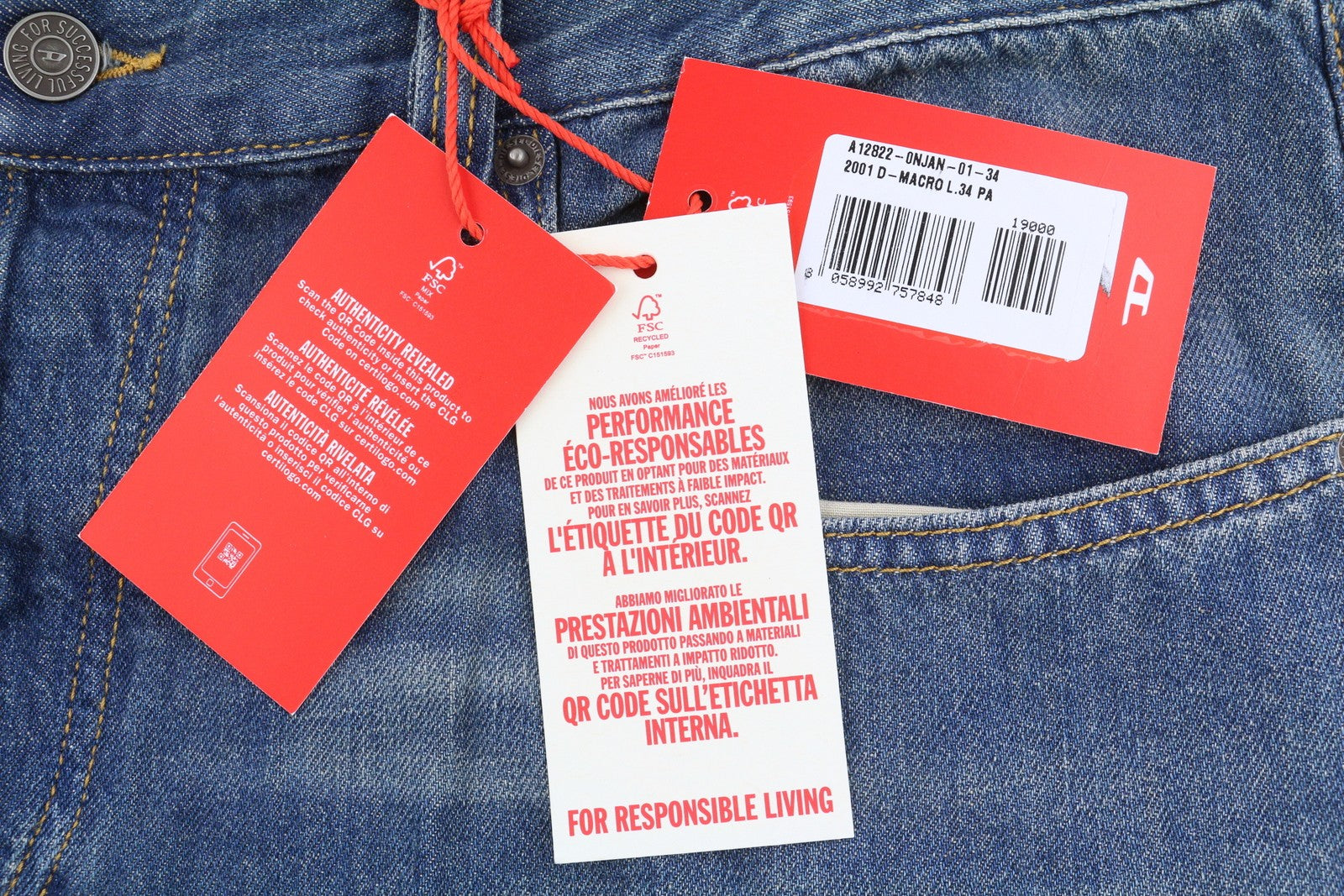 DIESEL 2001 D-Macro 0NJAN Men Jeans W34/L34 Blue Loose Fit Straight Leg RRP175