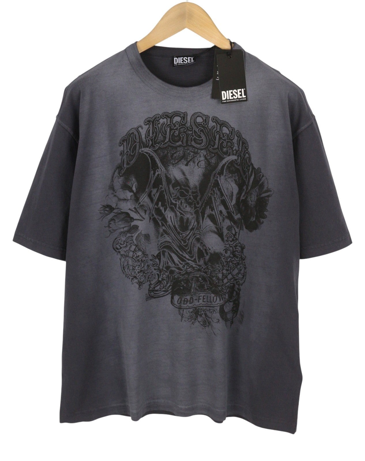 DIESEL T-Wash-Q1 Men T-Shirt L Grey Faded Patterned Oversized Short Sleeve