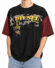 DIESEL T-Boxt-Q4 Men T-Shirt L Black Patterned Oversized Crew Short Sleeve