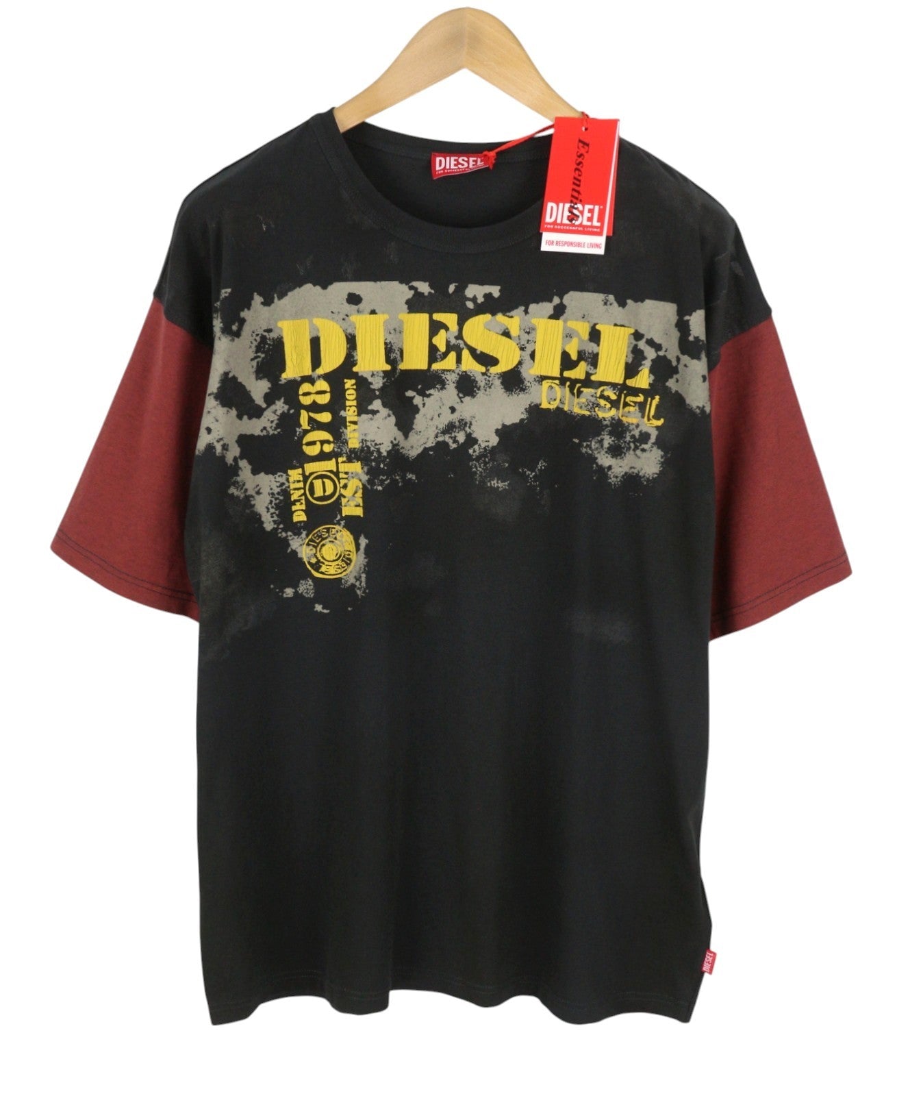 DIESEL T-Boxt-Q4 Men T-Shirt L Black Patterned Oversized Crew Short Sleeve