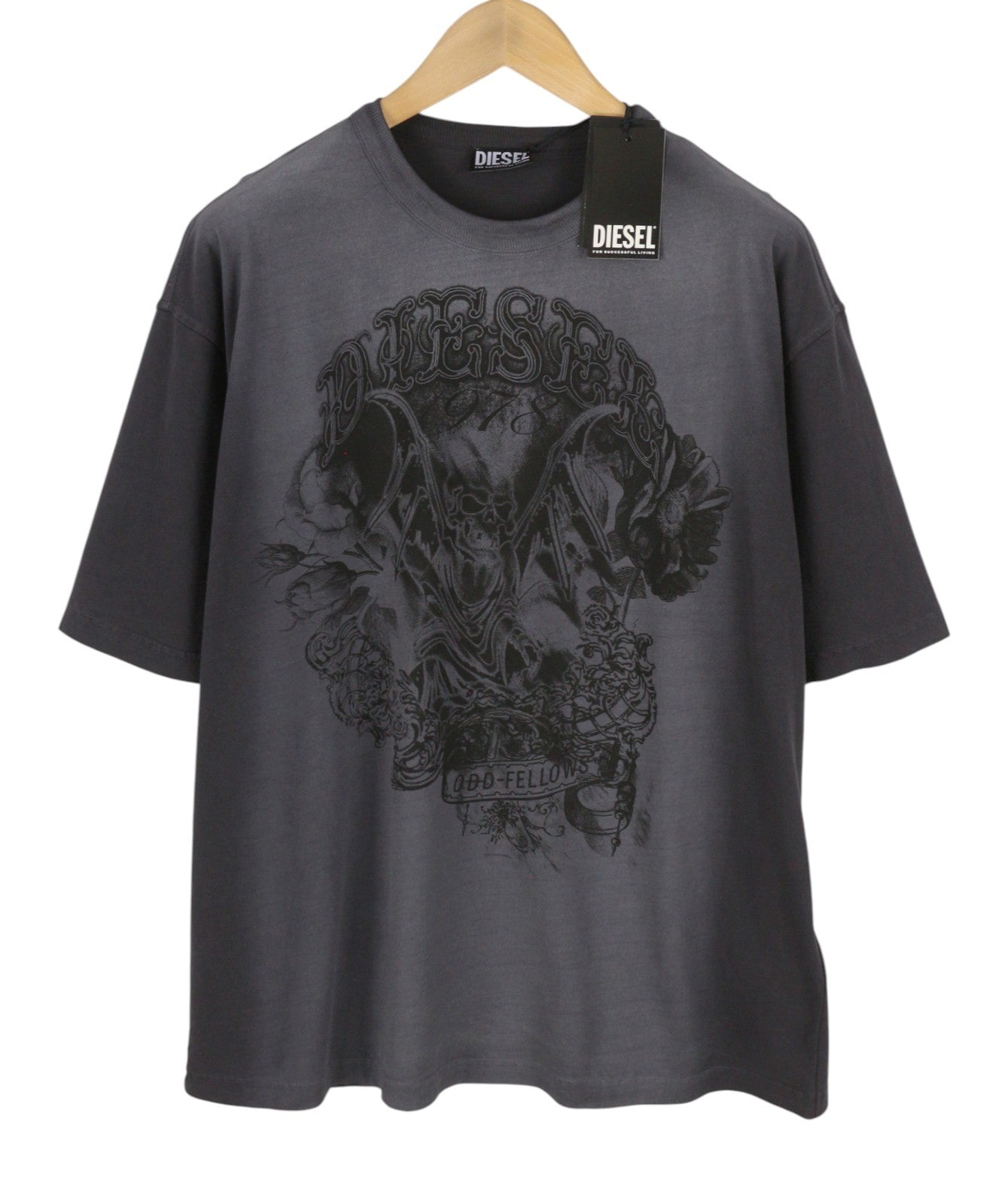 DIESEL T-Wash-Q1 Men T-Shirt L Grey Faded Patterned Oversized Short Sleeved