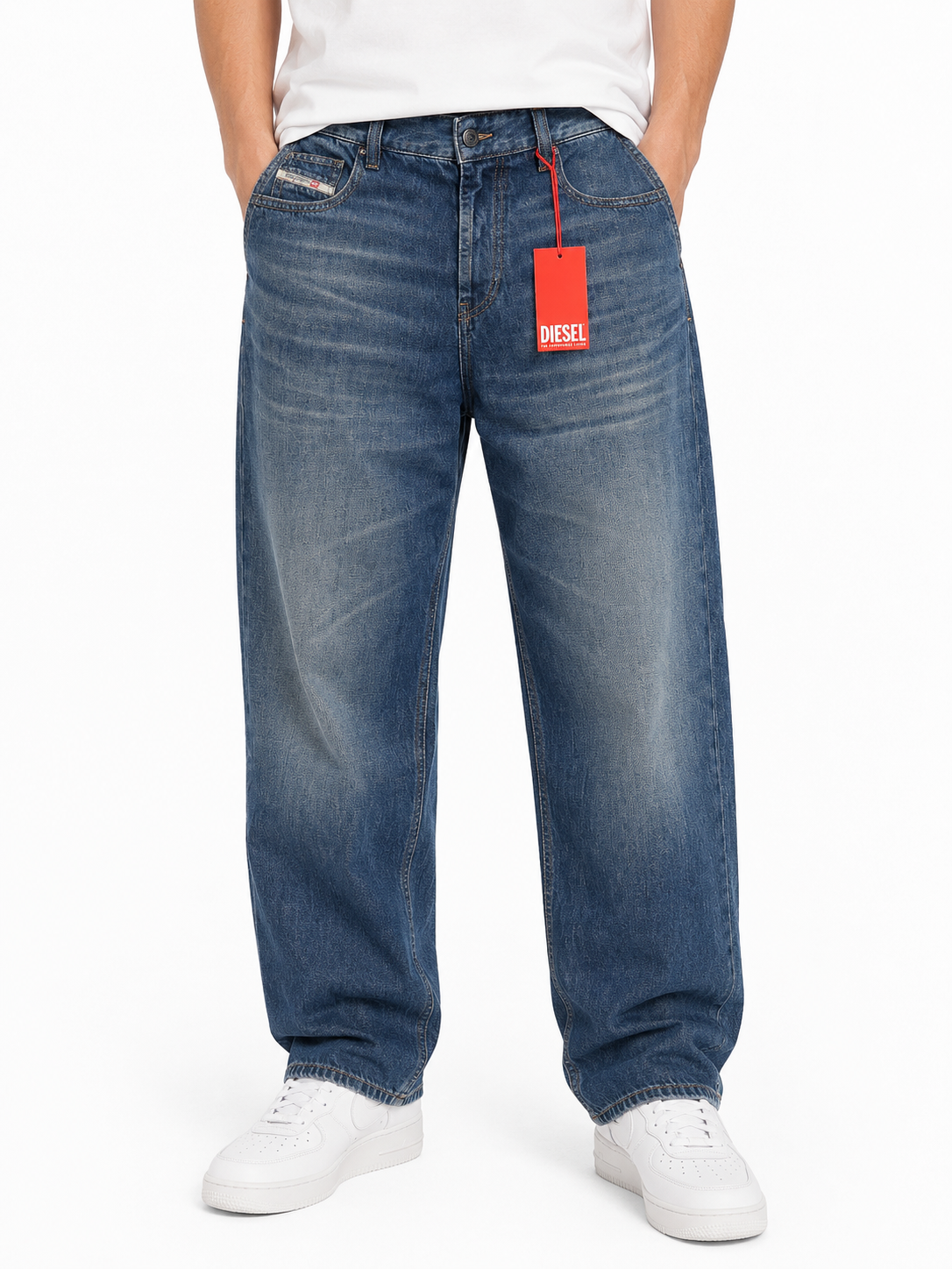 DIESEL 2001 D-Macro 0NJAN Men Jeans W33/L32 Blue Loose Fit Straight Leg RRP175