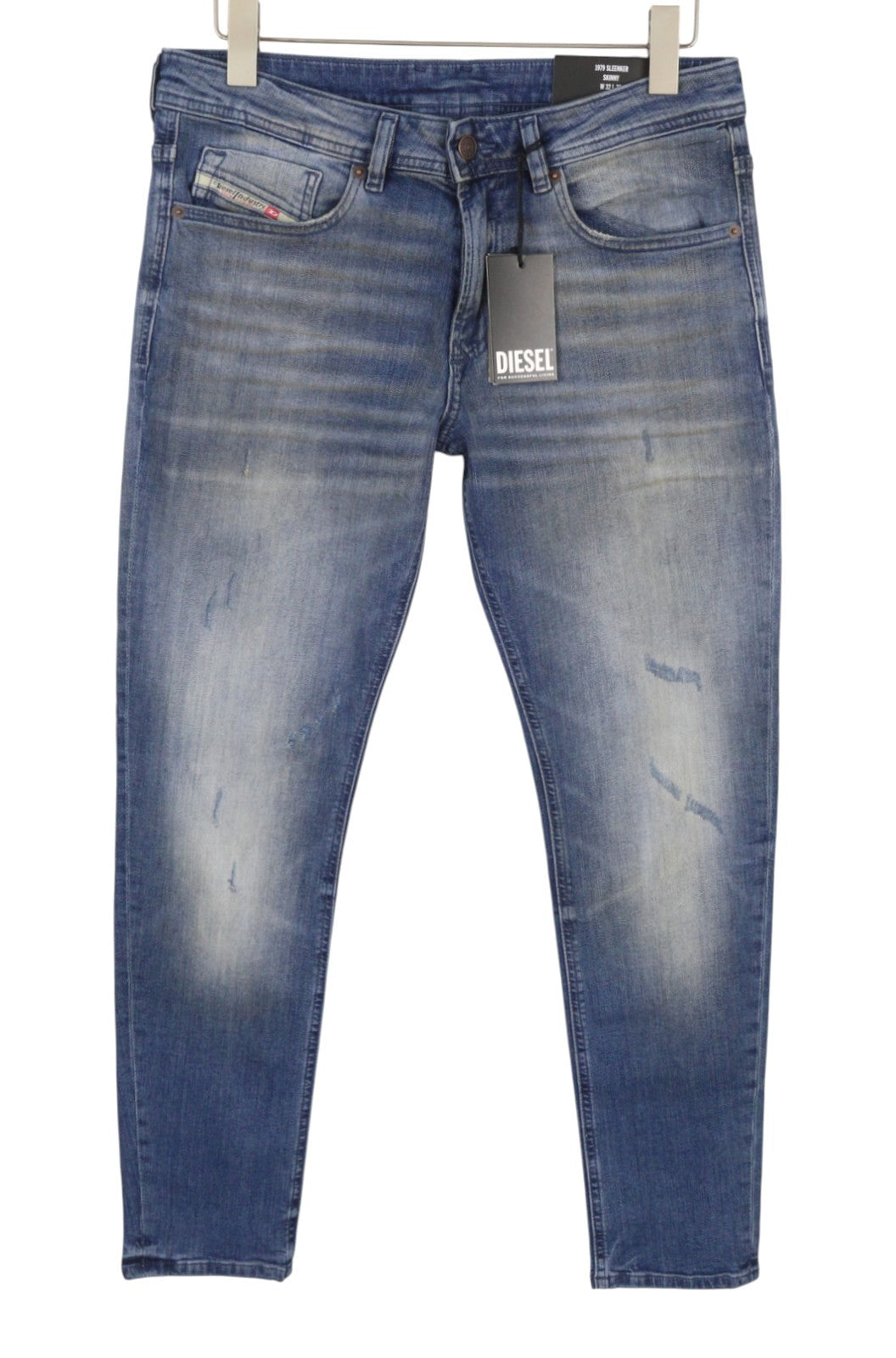 DIESEL 1979 Sleenker RBG04 Men Jeans W32/L32 Blue Distress Faded Skinny RRP195