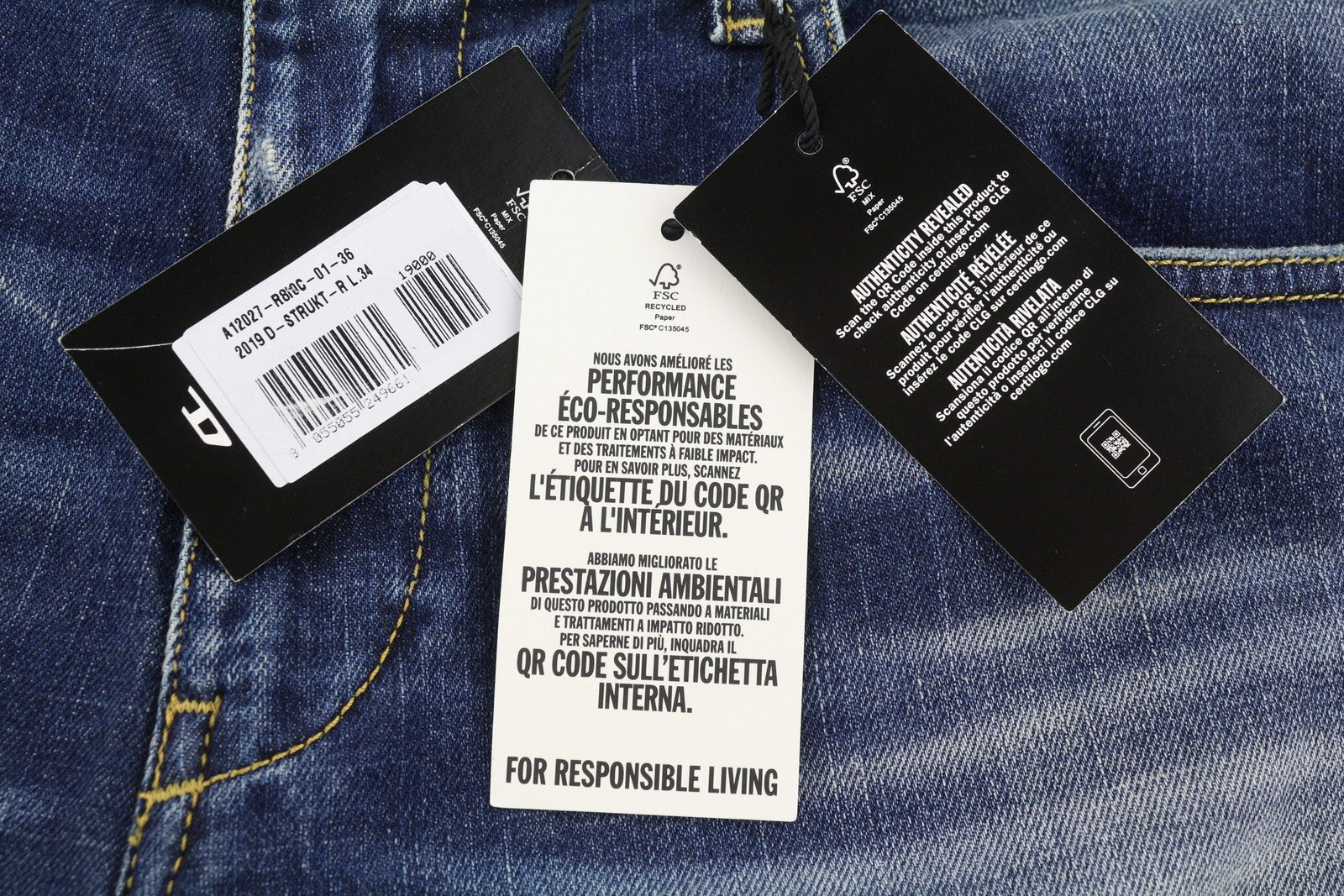 DIESEL 2019 D-Strukt R8I0C Men Jeans W36/L34 Blue Faded Distress RRP250
